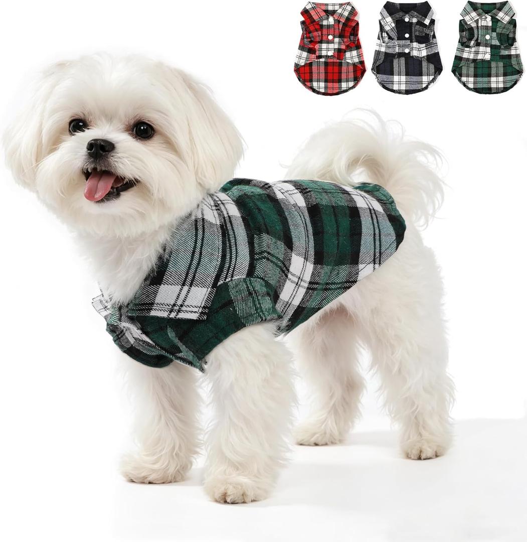 Polo Plaid Dog Shirt, Dog Clothes for Small Dogs Girl Boy, Breathable, Comfy Soft Pet T-Shirts Outfits Designed for Extra Small Sized Dogs Boy Girl (Green, X-Small)