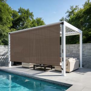 HENG FENG Outdoor Roller Shade 7' W x 8' H, 95% UV Block Cordless with Splicing Design Exterior Patio Shades with Wand for Porch & Gazebo, UV Block & Weather Resistant Mocha