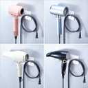 Hair Dryer Holder Wall Mounted, Universal Blow Dryer Holder, Hairdryer Storage Hanger with Plug&Cord Hook, Adhesive Hair Tool Organizer for Bathroom, White