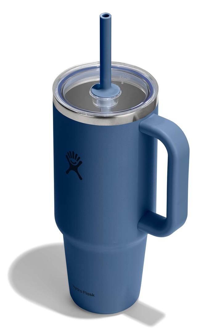 Hydro Flask 40 Oz Clear Lid Travel Tumbler with Straw and Handle - Insulated Stainless Steel in 40 Oz Harbor Blue