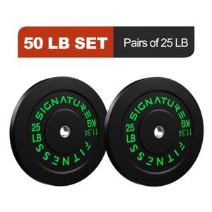 FlexWave Olympic Rubber Bumper Plates 50 LB Set, Pairs of 25 LB, 2-Inch Weight Plates, Options for Powerlifting, Cross Training & Home Gym Workout