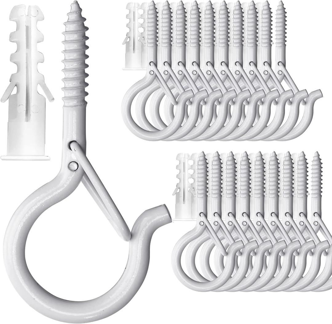 PlusRoc 20 Pack Christmas Light Hooks for Outdoor Seasonal Lighting Clips, 2.2 Inch White Q-Hanger Cup Hook Screw in Ceiling Hooks Eye Hook, Wall Deck Tree Fence Mount
