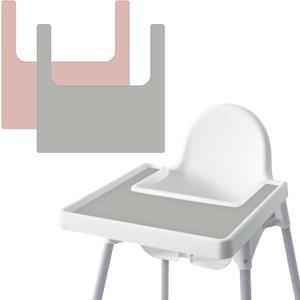 High Chair Placemat for IKEA Antilop Baby High Chair, 2 Packs Stain Resistant Non-Slip Toddler Silicone High Chair Place Mats Eating Table Mat (Blush/Gray) (Color 4)