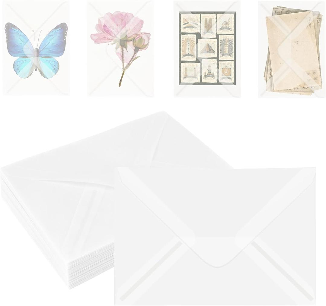 50 Pack 5x7 Vellum Envelopes Letter Size, A7 Translucent Glassine Envelopes for Wedding Invitation, Envelope 5.4x7.6 for Thank You Cards, Birthday Greeting, Lottery Ticket, Stamp Collecting