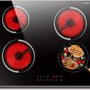Electric Cooktop 24 Inch - 4 Burner Drop-in(22.05"x19.3") Electric Ceramic Cooktop, Electric Stove Top with Glass Protection Metal Frame, 9 Heating Level, 6000W, 220V Hard Wire(No Plug)