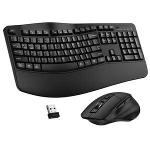 Wireless Keyboard and Mouse Combo, 2.4G Full Size Wave Keys Ergonomic Keyboard with Wrist Rest and 3Level DPI Adjustable Wireless Ergonomic Mouse for Windows, Mac OS Desktop/Laptop/PC(Black)