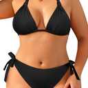 Women Plus Size Bikini Set - Two Piece Triangle Swimsuits Halter String Bathing Suit 2025 Tie Swimwear Black 20 Plus