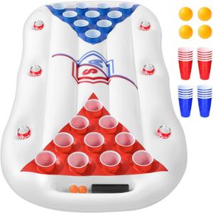 Pool Games for Adults with Family 6FT Floating Pool Table Toss Water Toys Lake Accessories Party Essentials Pool Floats Raft Tanning with 20 Cups 4 Ping Pong