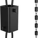 Square Rain Chain, 8.5 Feet Length, 2.36inch Big Size Cup, Rain Chains Direct Functional and Decorative Replacement for Gutter Downspouts, Black Powder Coated, V Gutter Clip Included, Black