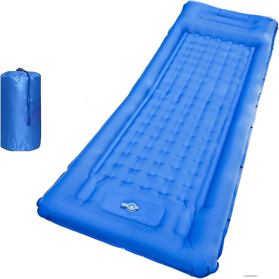 SEVNPRIME 78in x 29in x 5in Camping Sleeping Pad, Upgraded Durable Waterproof Compact Traveling Air Mattress, Built-in Foot Pump, Ultralight Inflatable Sleeping Mat for Backpacking, Hiking (Blue)