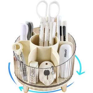 Rotating Pencil Holder, Desk Organizer with Multi-Compartment Design-Stylish, Functional Storage Solution for Home Offices, Classroom, Art Supplies Storage (Transparent white)