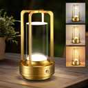 Rechargeable Table Lamp for Outdoor Indoor: Cordless Portable Table Lamps with 3 Color Stepless Dimmable - LED Metal Battery Operated Lantern - Small Table Lamp for Bedroom/Bar/Coffee Shop/Camping