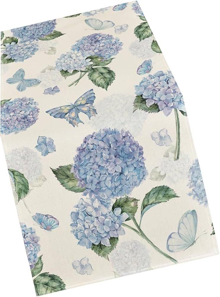 Spring Florals Linen Table Runner Colorful Plant Dining Room Tablecloth For Kitchen Wedding Party Table Decoration, 24x14