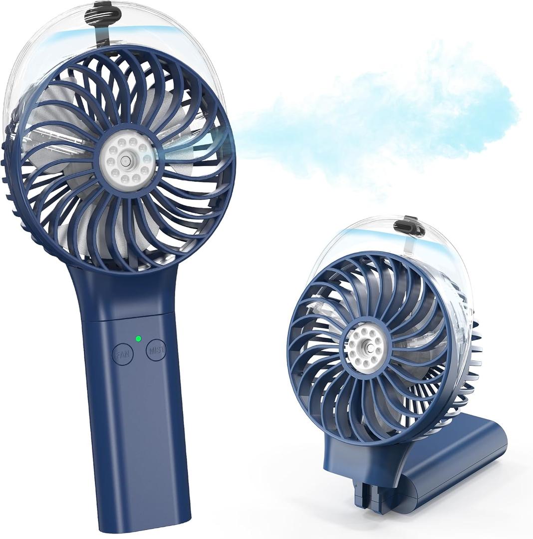 COMLIFE Portable Handheld Misting Fan, 3000mAh Rechargeable - Up to 10h Cooling & 1h Misting, Battery Operated Spray for Travel, Home Office, Camping, Outdoors (Blue)