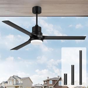 Outdoor Ceiling Fan with Lights: 60 inch Black Ceiling Fan with Remote Fan for Bedroom 6 Speeds Modern Fan with Reversible DC Motor for Patio Bedroom Living Room (60-inch, Black)