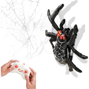 Wall Climbing Remote Control Spider, Rechargeable RC Wall Crawler Spider Robot with High Speed & 360 Rotation, Funny Prank Toys Gifts for Boys & Girls Age 3+ (Black)