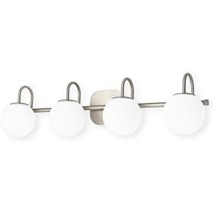 Mid Century Modern Brushed Nickel Bathroom Vanity Light Fixtures 4 Lights Milky Glass Wall Lighting Bath Vanity Lights Over Mirror (Exclude G9 Bulb)