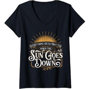 Womens Everything Gets Hotter When The Sun Goes Down Country Music V-Neck T-Shirt (Small, Black)