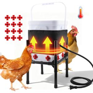 Heated Chicken Waterer 5 Gallon, 20L Poultry Waterer Feeder Set with Stand,12 Drinking Nipples, Chicken Coop Accessories for 1525 Chickens