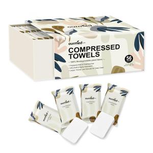 Ourmed Life Compressed Towel Tablets  Portable, Individually Wrapped Disposable Face Towels, Quickly Expand with Water, Soft & Lint-Free, 12x10 for Travel, Camping, Hiking, Backpacking (56 Count)