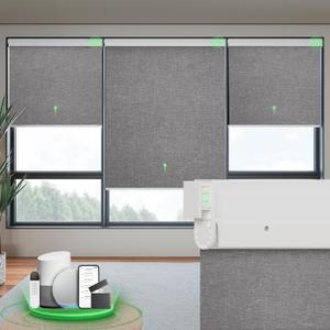 Motorized Blinds with Remote, Blackout No Drill Cordless Smart Roller Shades, Automatic Blinds for Windows, Grey,31" W x 72" H