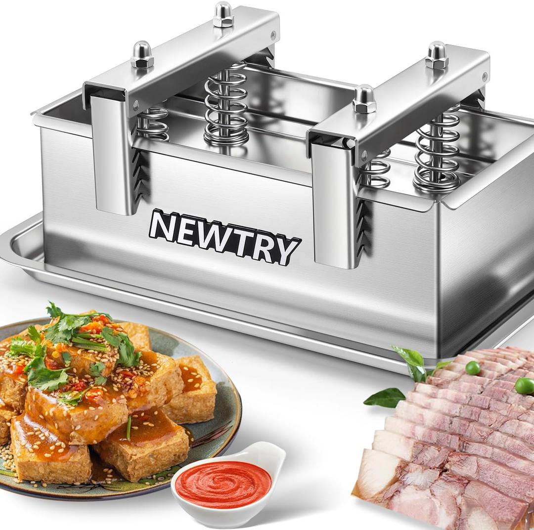 NEWTRY Tofu Press 6.6LB Capacity Deli Meat Press Tool 304 Stainless Steel for Tofu Pork Beef Bacon Homemade Deli Meat with Press Handle