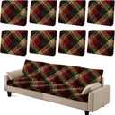 8pcs Classic Plaid Check Printed Couch Cushion Covers - Washable Stretchy Replacement Covers for Sofa Seats, Non-Slip Sofa Slipcovers Pets Friendly Indoor Decor (36)