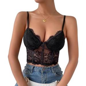Lilosy Sexy Floral Lace Sheer Longline Crop Cami Top XS 34B Lilosy Sexy Floral Lace Sheer Longline Crop Cami Top XS 34B