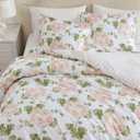 Martha Stewart - King Comforter Set, 100% Silky Smooth Cotton Sateen Floral Bedding for Year Round Comfort, 3 Piece Bed Set with Matching Pillowcases (Geranium Bloom Pink)