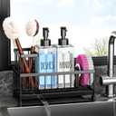 Cisily Dish Soap Dispenser, 12 fl oz Dual Kitchen Soap Dispensers with Sponge Holder, Plastic Pump Clear Glass Bottle Kitchen Soap Dispenser Set, Modern Hand and Dish Soap Bottle Set Removable (Black Sink Caddy + Clear Bottle)