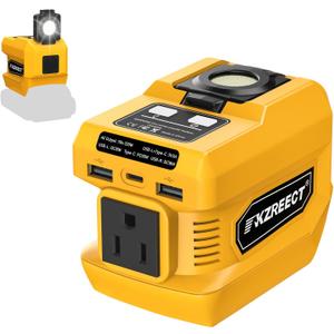 220W Power Inverter Compatible with Dewalt 18V/20V Battery Inverter DC 18V to AC 110V Portable Power Station Generator with 2 USB-A & 1 Type-C & 1 AC Outlet, 400 Lumen (Battery Not Included) (Yellow)