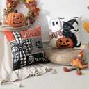 2 x Artscope Halloween Decorative Throw Pillow Covers 20x20 Inch Set of 4, Ghost Trick or Treat Pumpkin Sweet But Spooky Outdoor Farmhouse Pillow Cases for Home Sofa Couch-Orange