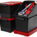 WYT 17 Quart Stackable Plastic Storage Bins with Red Lids, 4 Pack Black Containers with Latching Buckles and Handle, Durable Nestable Boxes Organizing for Closet, Garage, Tool Room