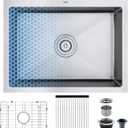 22x18x9 Inch Kitchen Sink, Handmade 304 Stainless Steel Single Bowl with a Hexagonal Pattern, R10 Tight Radius, Drop in Kitchen Sink with Strainer,Bottom Grid & Roll-up Rack