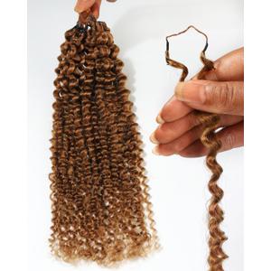 BEEOS Kinky Curly Crochet Human Hair 18 Inch, Pre-Separated Knotless Feather Crochet Hair for Black Women, Reusable Invisible String #30 Auburn Ginger 40g