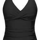Tempt Me Womens Tankini Top Halter Tummy Control Swim Tops Only Twist Front V Neck Bathing Suit No Bottom (XX-Large, Black)