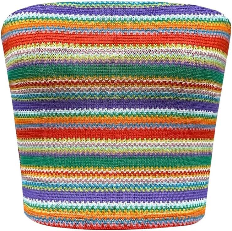 GORGLITTER Women's Strapless Stripe Knit Tube Tops Bandeau Boho Summer Backless Sleeveless Colorful Going Out Crop Top (Large)