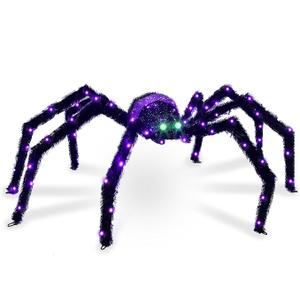 Halloween Decorations Outside Giant Spider - HOYECHI Outdoor Halloween Decor Lighted Spider 4.2FT, Light Up Spider with 90 LED Lights, Ground Stakes, for Front Yard Porch Gardens Lawns Party