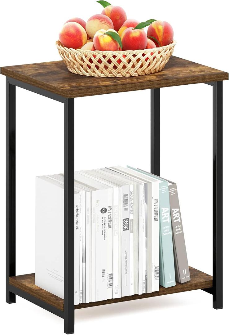 Furinno Simplistic 2-Tier Metal Frame Side Table, Amber Pine, 1-Pack, Metal Frame