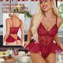 Sexy Teddy Lingerie for Women Lace Bodysuit One Piece Mini Babydoll | Mesh Body suit Sheer Lingerie Hollow out,Unique Crotch,One Piece,V Neck Adjustable straps,Nightwear,Goingt Out,Club (L)
