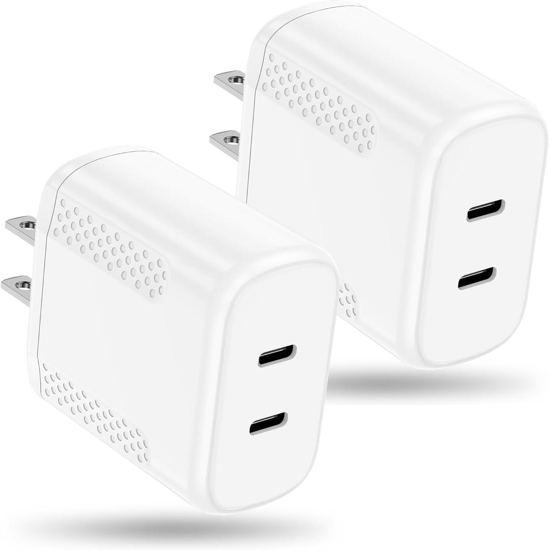 40W Total Dual USB C Charger,2-Port 20W Fast USB C Power Adapter Wall Charger Plug Type C Charging Block for Laptop Computer & Tablets/Phones iPhone 16/15/14/13/,(20W Per Port / 40W Combined) (White)