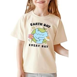 Toddler Kids Little Boys Girls Earth Day Shirt Short Sleeve Earth Day Every Day Planet T-Shirt Top(Beige 1, 6-7T)
