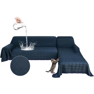Waterproof L Shaped Sectional Couch Covers Blanket 2 Piece Sectional Sofa Cover Washable L Shape Sofa Slipcover Jacquard Quilted Furniture Protector for Dogs Pets Cats (XX-Large, Dark Blue)