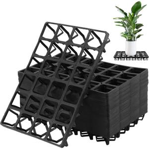 SINJEUN 12 Pack Square Nursery Pot Tray with 24 Holes, Black Plastic Nursery Trays for Carrying Small Plant Pots