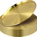 8PCS 201 Stainless Steel Gold Plates, 10 Inches Flat Metal Dishes, Round Serving Plates for Snacks, Desserts, one size