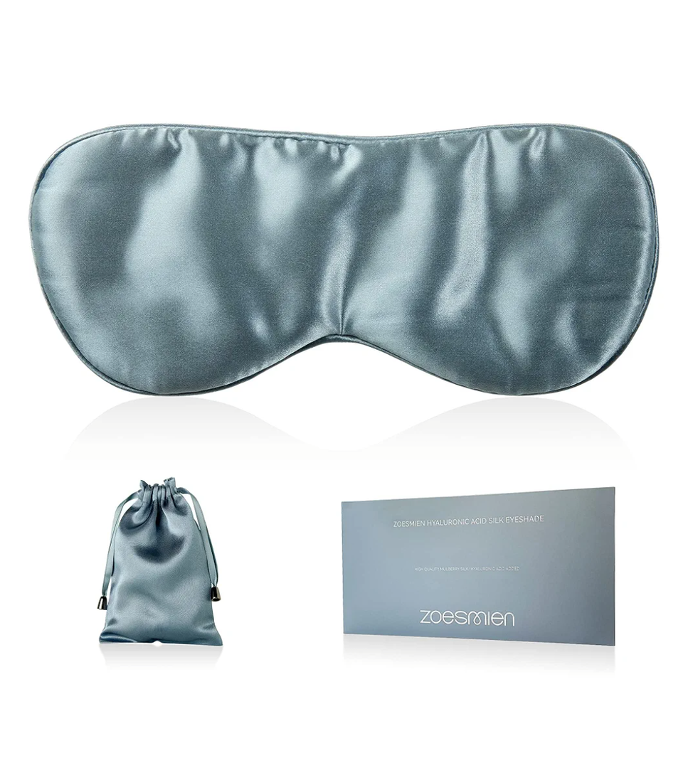 Sleep Mask 100% Mulberry Silk for Light Blocking, ZOESMIEN Eye Mask for Women Men Side Sleeper, Puffiness Dry Eyes Headache, Adjustable Strap, Christmas Gift Package, Misty Blue