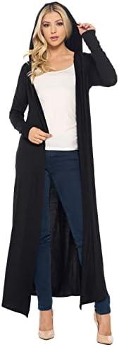 Isaac Liev Women's Maxi Cardigan Casual Extra Long Open Front Floor Length Lightweight Duster Cardigans Women's with Hoodie, M