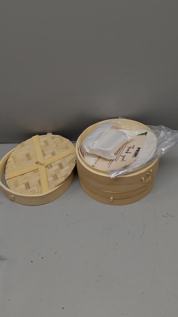 Prime Home Direct Bamboo Steamer Basket 8Inch | 2Tier Steamer for Cooking | 50 Liners | Small Instant Steaming Cookware Asian Food, Bao Buns, Chinese, Dim Sum, Dumpling, Rice, Vegetable Steam Pot