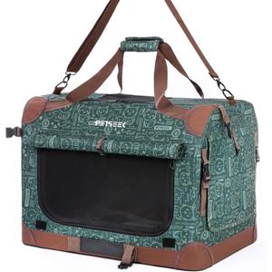 Extra Large Cat Carrier Soft Sided, Portable Small Dog Carrier for 2 Cats, 24"x16.5"x16" Car Travel Folding Comfortable Design, Green