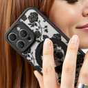 Magnetic Stand Case for iPhone 12 Pro Max [360 Rotatable Kickstand] [Compatible with MagSafe] Black Rose Design with Ring Holder Case for Women Girls, Translucent Matte Slim Phone Cover